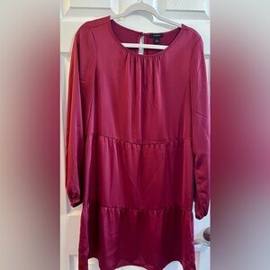 Holagen Satin Long Sleeve Tiered Dress